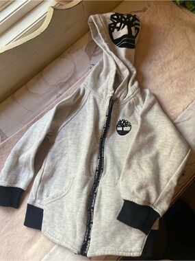 Timberland Light Gray Kids Zip Hoodie with Black Logo